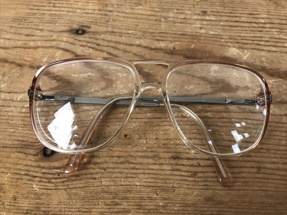 Vintage 70s 80s Peach Pink Clear Plastic Metal Reading Eye Glasses Frames